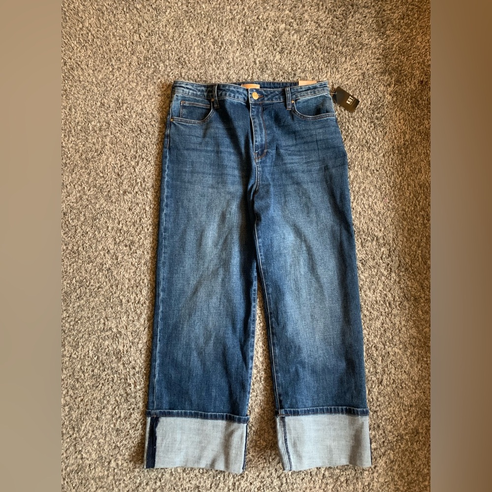 Kut from the Kloth Wide Leg Sienna Jeans in Dark Blue with Light Cuff